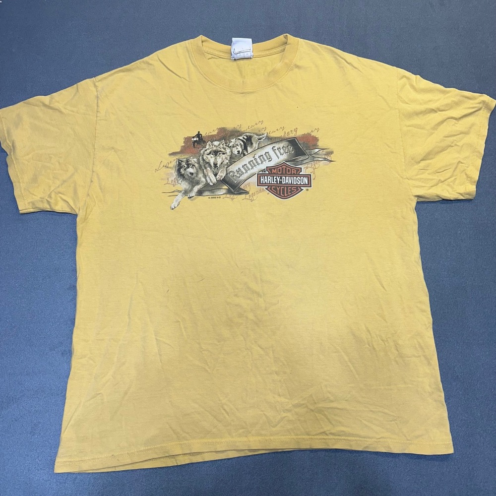 Harley-Davidson T-Shirt Mens XL Yellow Skagway Alaska Wolf Graphic Chilkoot Pass
